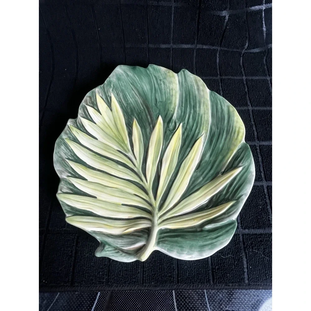 Fitz & Floyd Cape Town Leaf Platter Green Tropical Ceramic Serving Plate 9